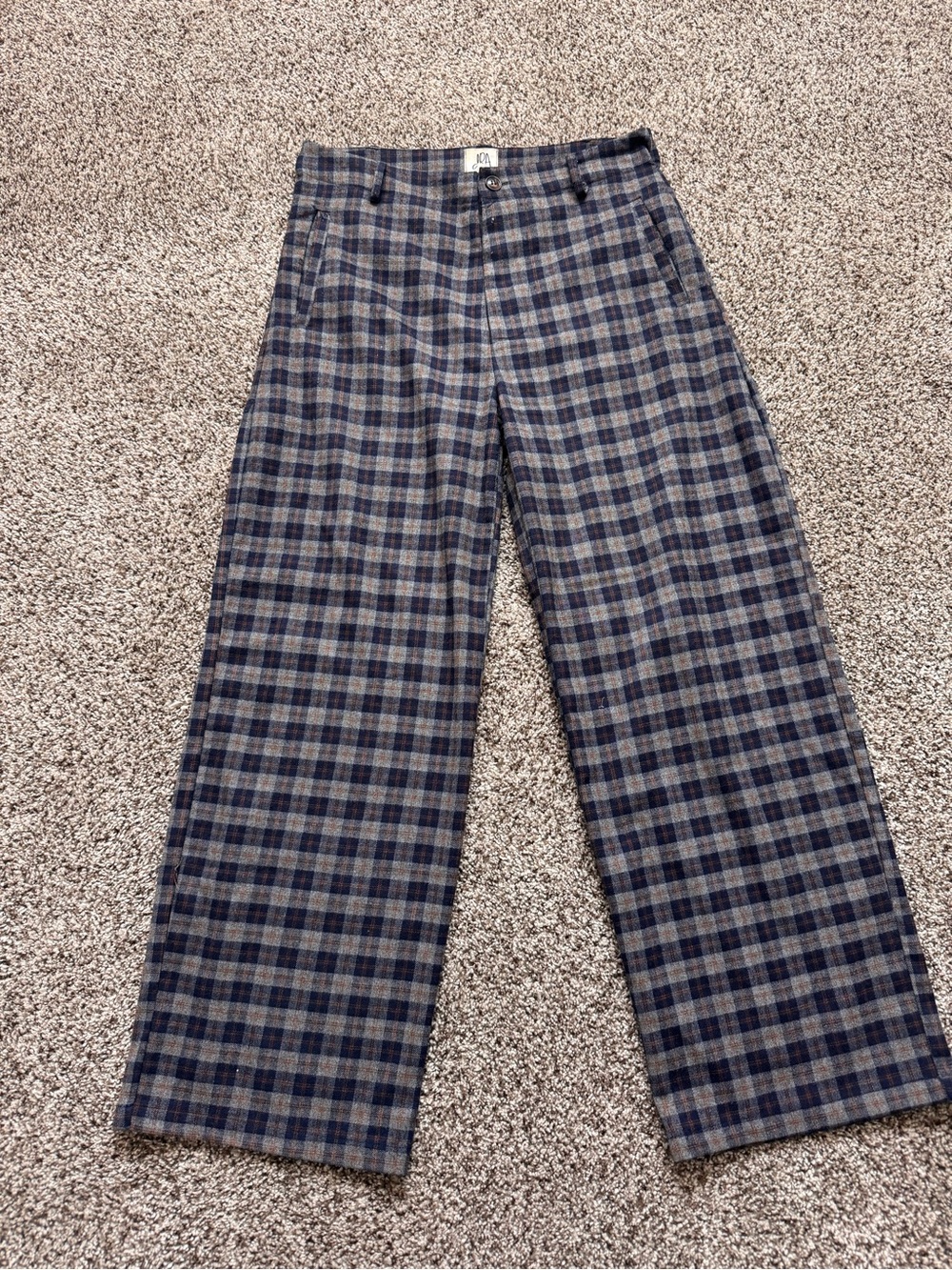Plaid Wide-Leg Pants in Blue & Gray - Women's